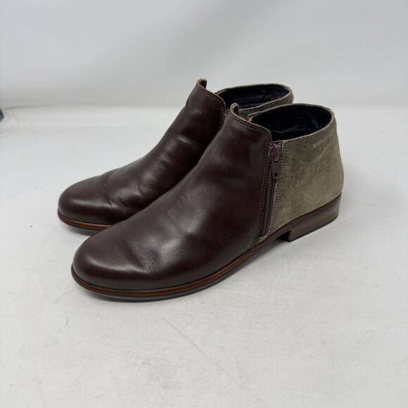 Naot Helm Two-Tone Leather Suede Side Zip Brown Green Ankle Boot Size 40 - Picture 14 of 14